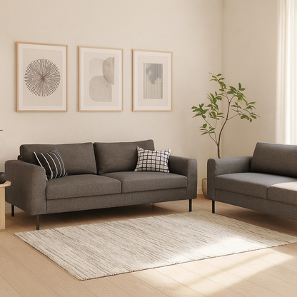 Set of 2 San Sebastian 3 Seater and 2 Seater Sofa Upholstered Basel Light Grey Brown Fabric