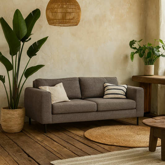 San Sebastian 2 Seater Sofa Upholstered Light Grey Brown Fabric