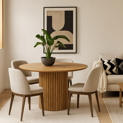 Rome 4 Seater Round Wild Oak Effect Dining Table with Lamella Pillar Base