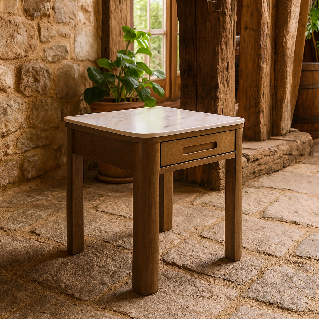 Cork Warm Wood Square Side Table with Black Frame