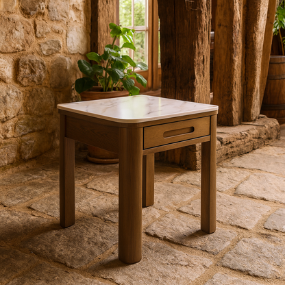 Cork Warm Wood Square Side Table with Black Frame