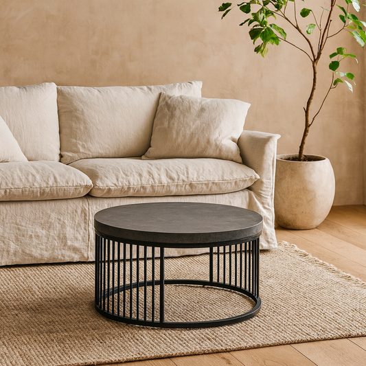 Dublin Black Marble Effect Round Coffee Table with Black Steel Base
