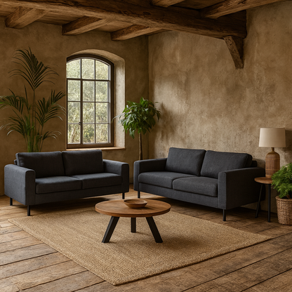 Set of 2 San Sebastian 3 Seater Sofas Upholstered Dark Grey Fabric