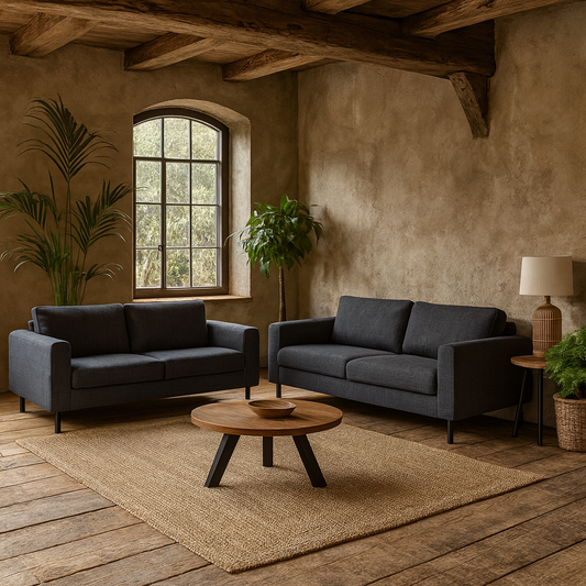 Set of 2 San Sebastian 3 Seater Sofas Upholstered Dark Grey Fabric