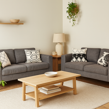 Set of 2 San Sebastian 2 Seater Sofas Upholstered Basel Light Grey Brown Fabric