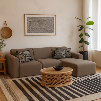 Bilbao Boucle Brown 3 Seater Chaise Longue Sofa Right Hand