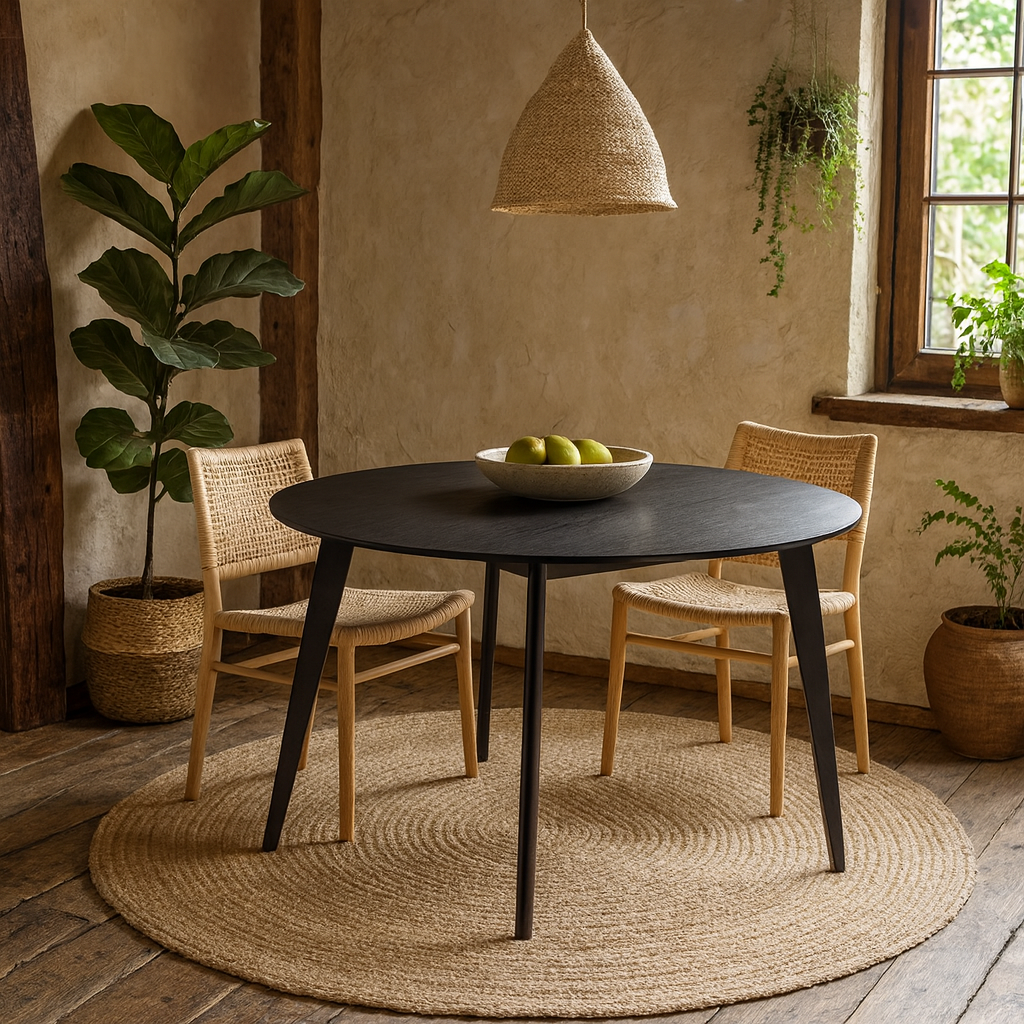 Marseille Round Black Oak Veneer Dining Table 120cm