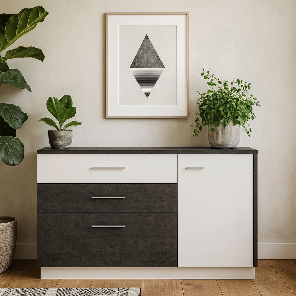 Nantes Grey and White Sideboard 1 Door 2 Drawers