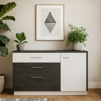 Nantes Grey and White Sideboard 1 Door 2 Drawers