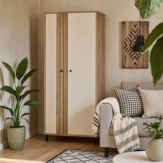 Sandy Mauvella Oak Double Door Wardrobe with Fluted Front and Shelves
