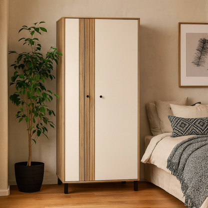 Sandy Mauvella Oak Double Door Wardrobe with Fluted Front and Shelves