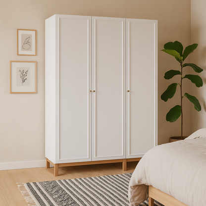 Basel Light Grey and Oak 3 Door Wardrobe with Shelves Drawer and Hanging Rail