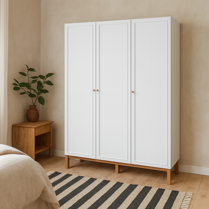 Basel Light Grey and Oak 3 Door Wardrobe with Shelves Drawer and Hanging Rail