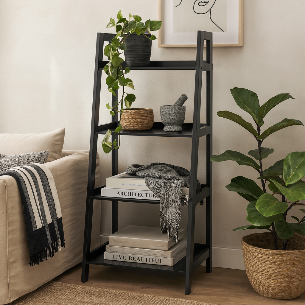 Florence Black Step Ladder Bookcase 4 Shelves