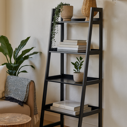 Florence Black Step Ladder Bookcase 4 Shelves