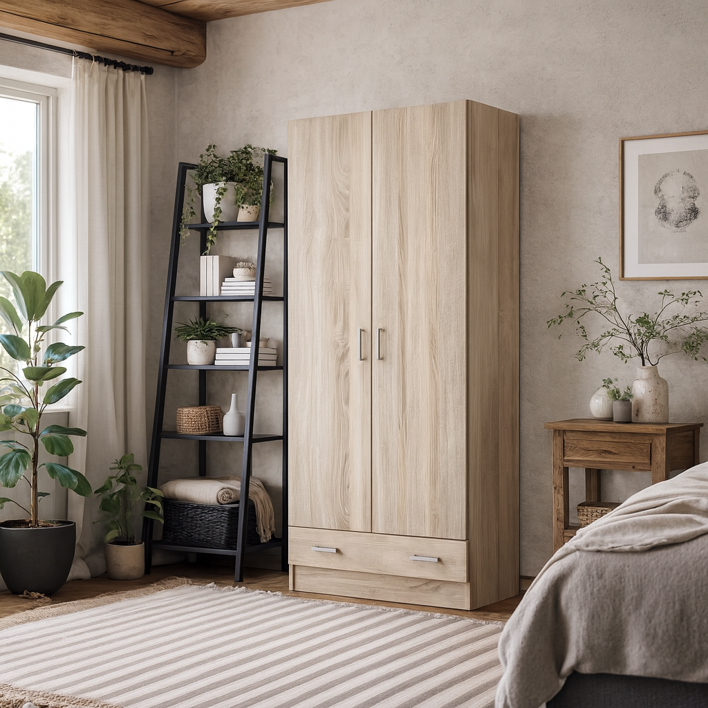 Berlin Natural Slim 2 Door Bedroom Wardrobe 1 Drawer