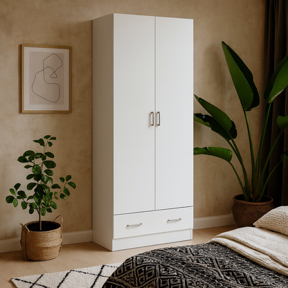 Berlin White Slim 2 Door Bedroom Wardrobe 1 Drawer