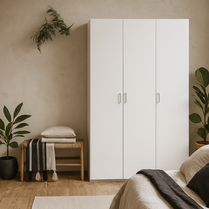 Munich White Wooden Wardrobe 3 Doors 6 Shelves