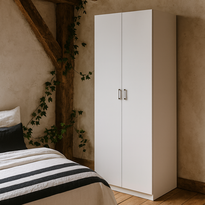 Munich White Wooden Wardrobe 2 Doors and 3 Shelves