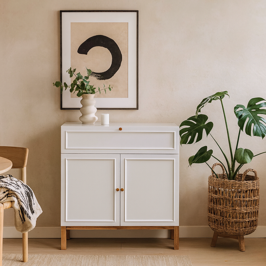 Sofia Light Grey and Oak Wood 2 Door 1 Drawer Cabinet