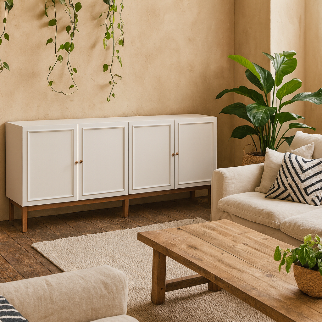 Sofia Light Grey and Oak Wood 4 Door 1 Drawer Sideboard