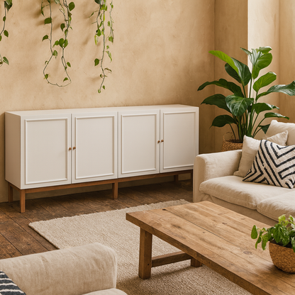 Sofia Light Grey and Oak Wood 4 Door 1 Drawer Sideboard