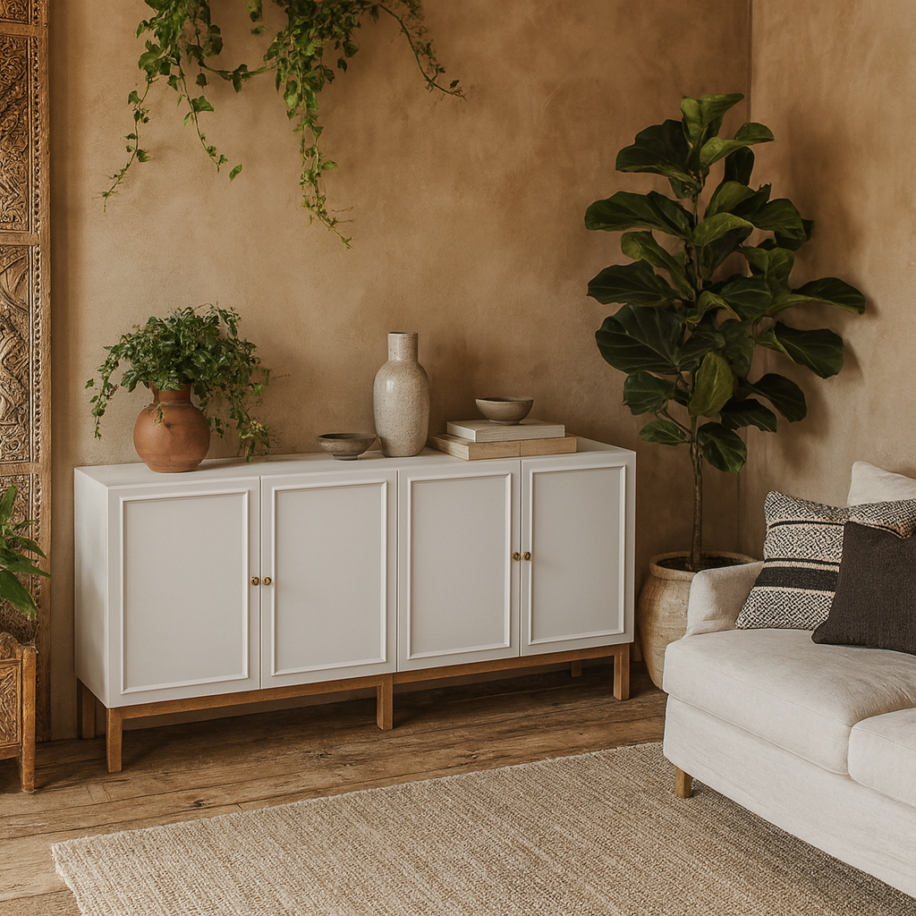 Sofia Light Grey and Oak Wood 4 Door 1 Drawer Sideboard