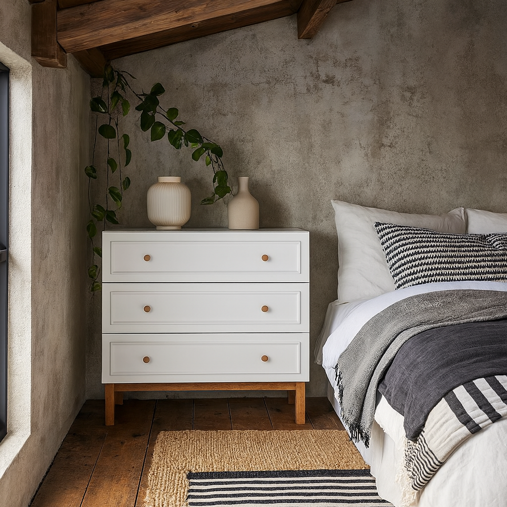 Sofia Light Grey and Oak Wood 3 Drawer Storage Chest