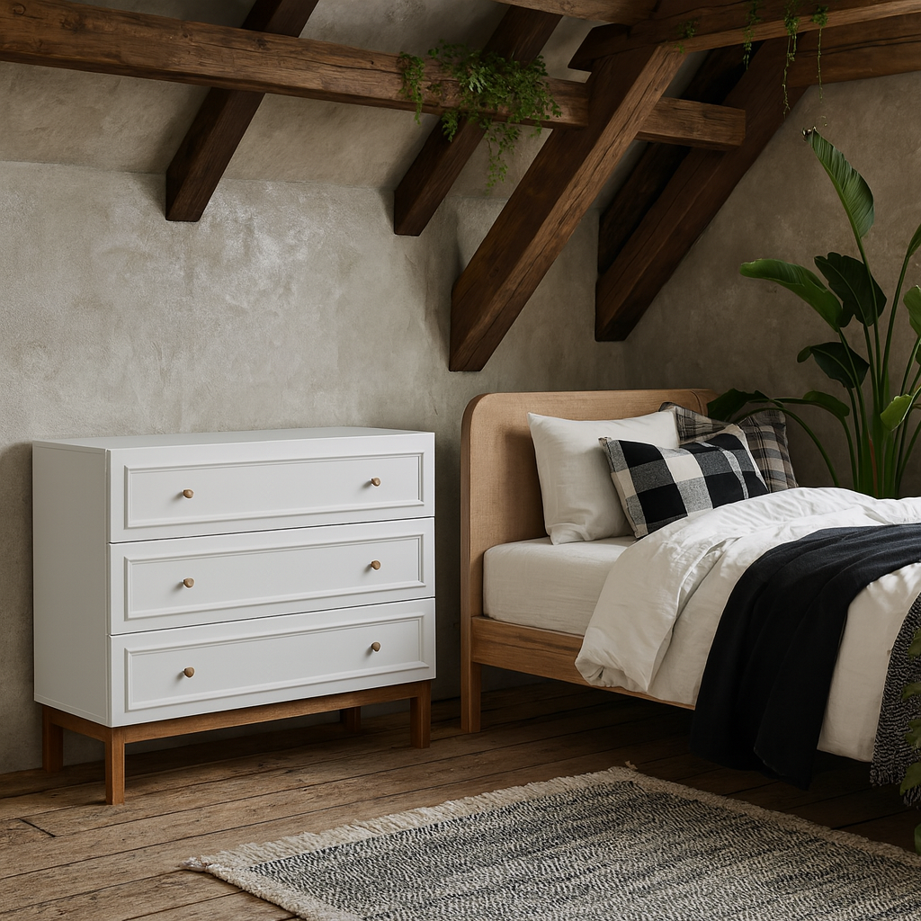 Sofia Light Grey and Oak Wood 3 Drawer Storage Chest