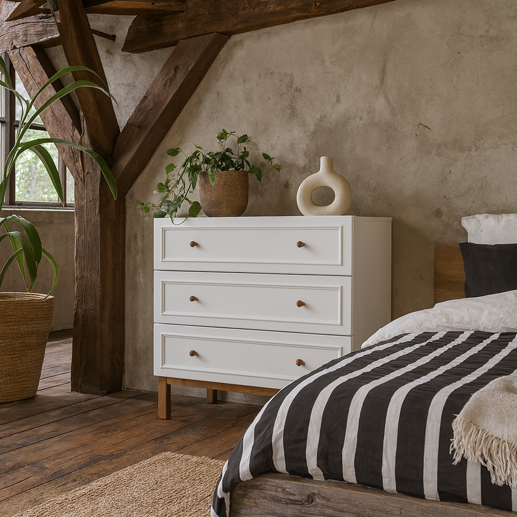 Sofia Light Grey and Oak Wood 3 Drawer Storage Chest