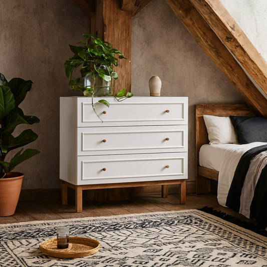 Sofia Light Grey and Oak Wood 3 Drawer Storage Chest
