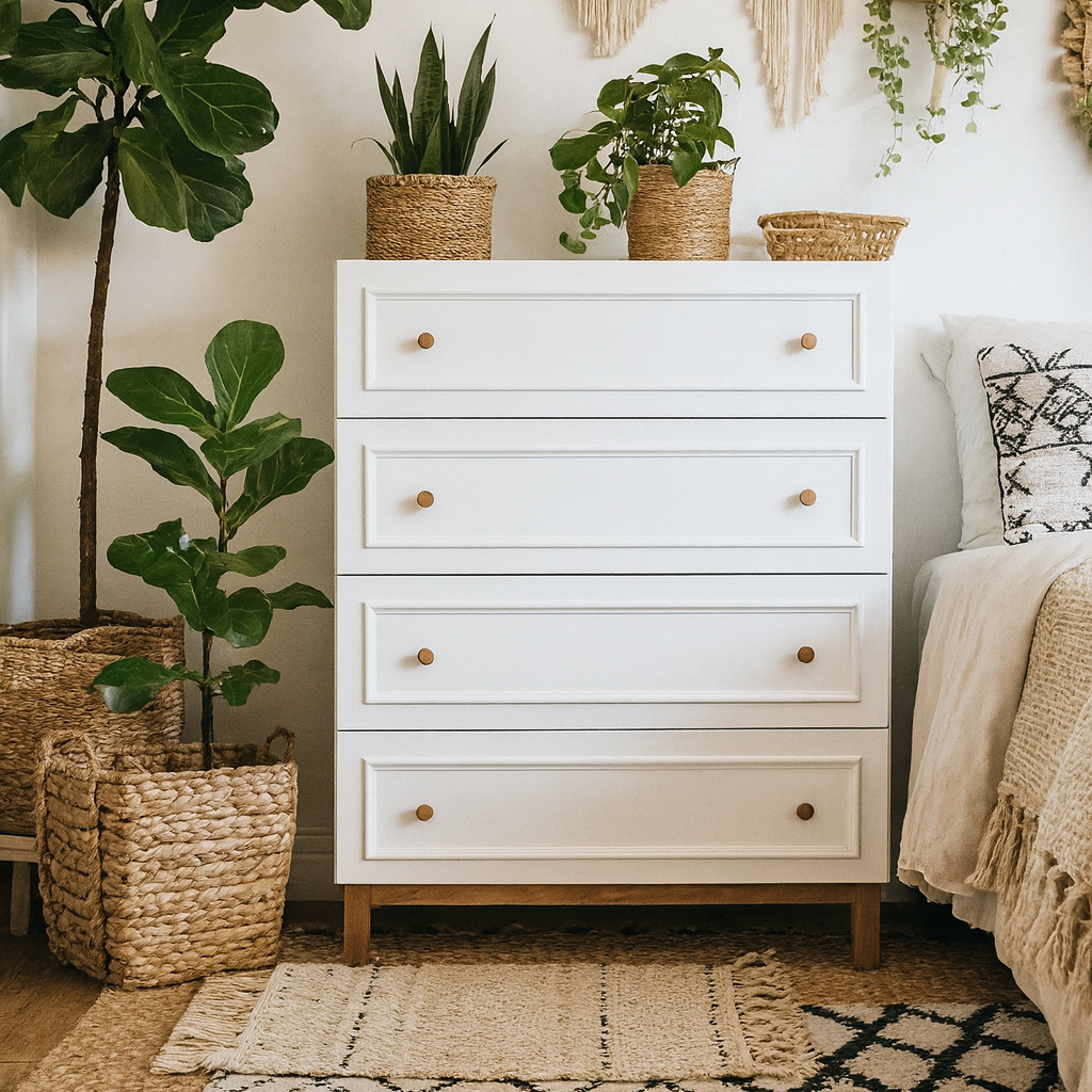 Sofia Light Grey and Oak Wood 4 Drawer Storage Chest