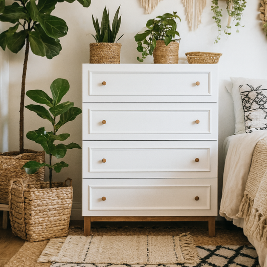 Sofia Light Grey and Oak Wood 4 Drawer Storage Chest