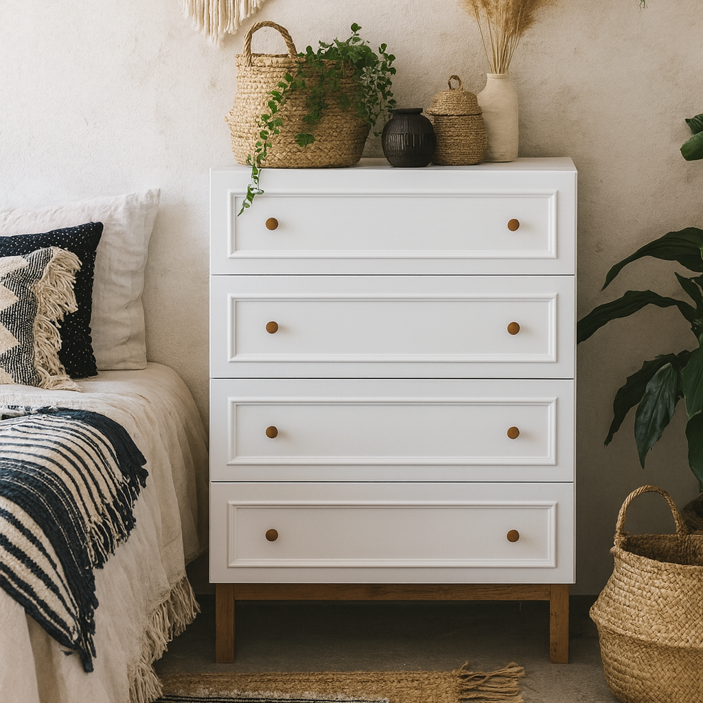 Sofia Light Grey and Oak Wood 4 Drawer Storage Chest