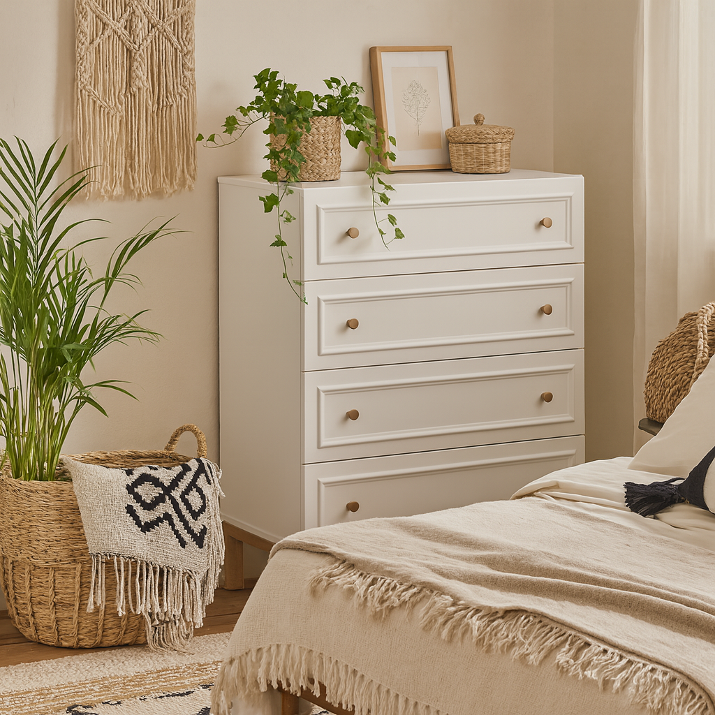 Sofia Light Grey and Oak Wood 4 Drawer Storage Chest