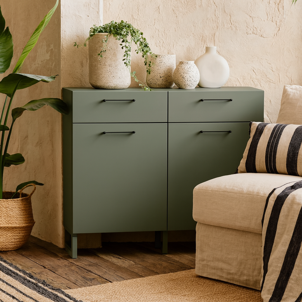 Innsbruck Sage Green Wooden 2 Door  2 Drawer Storage Chest