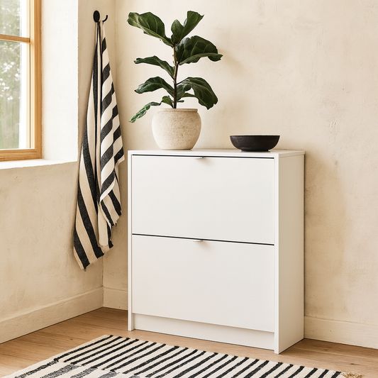 Prague White Shoe Cabinet 2 Flip Down Doors