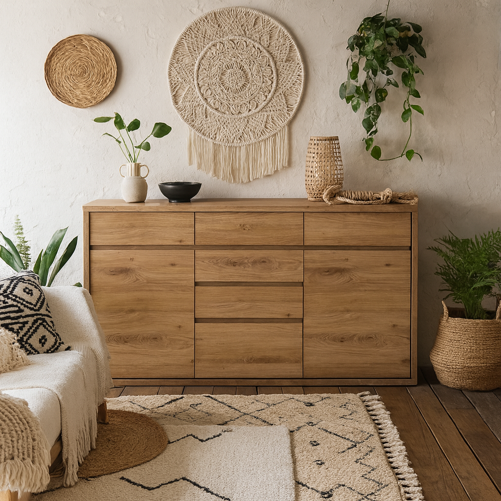 Athens Natural Oak Wood Effect 6 Drawer Storage Chest 2 Doors