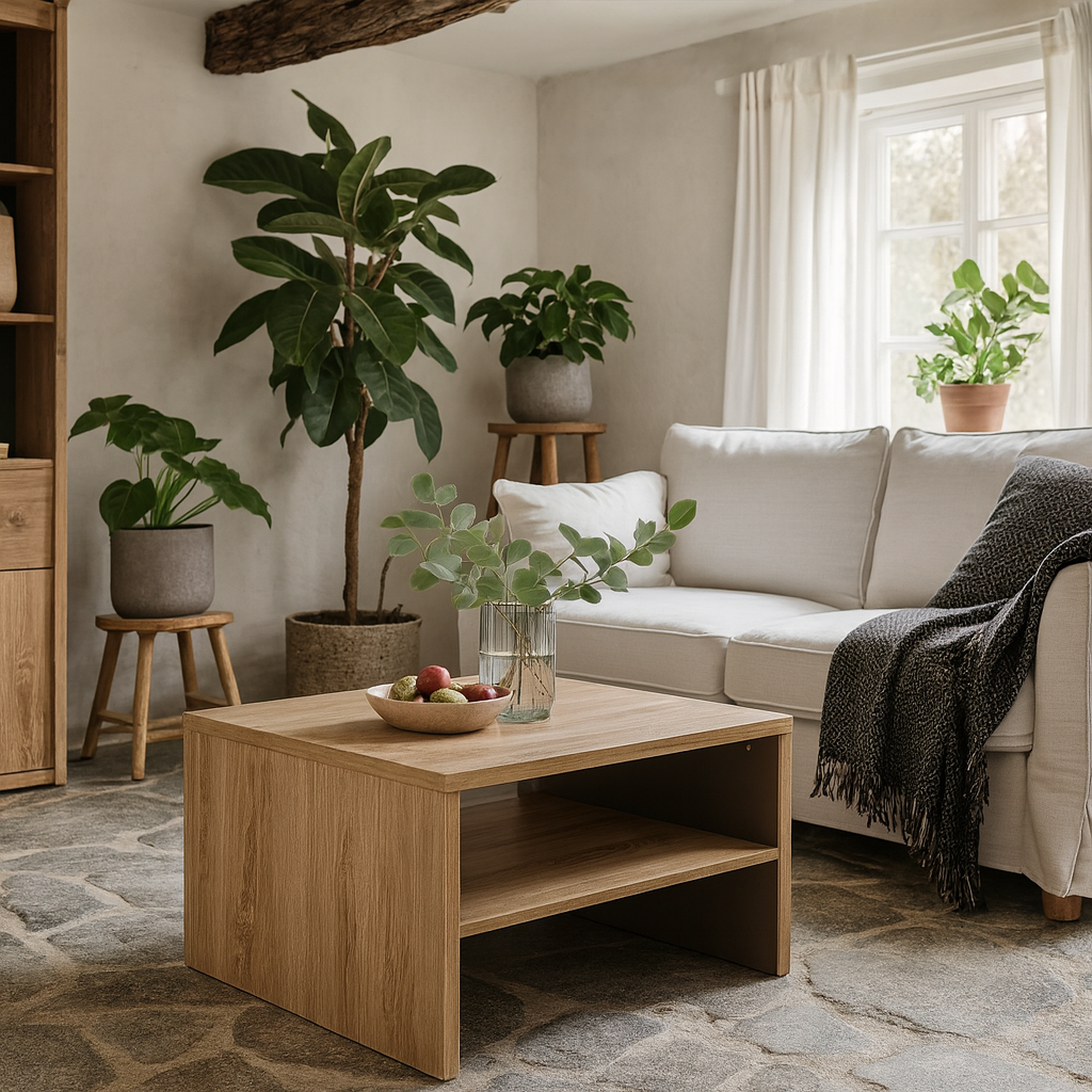 Athens Natural Oak Wood Effect Coffee Table with Shelf