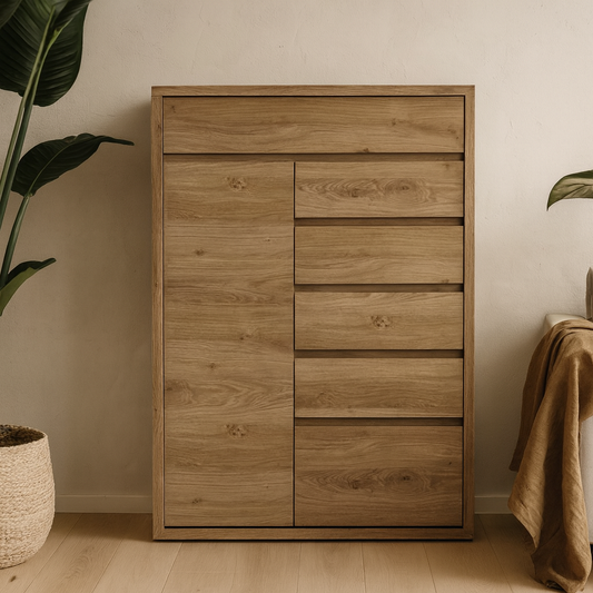 Athens Natural Oak Wood Effect 1 Door 6 Drawer Storage Chest