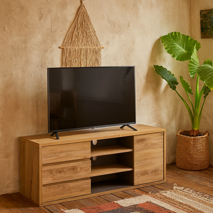 Athens Natural Oak Wood Effect 1 Door 3 Drawer TV Cabinet