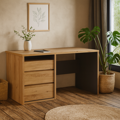 Athens Natural Oak Wood Effect 3 Drawer Desk