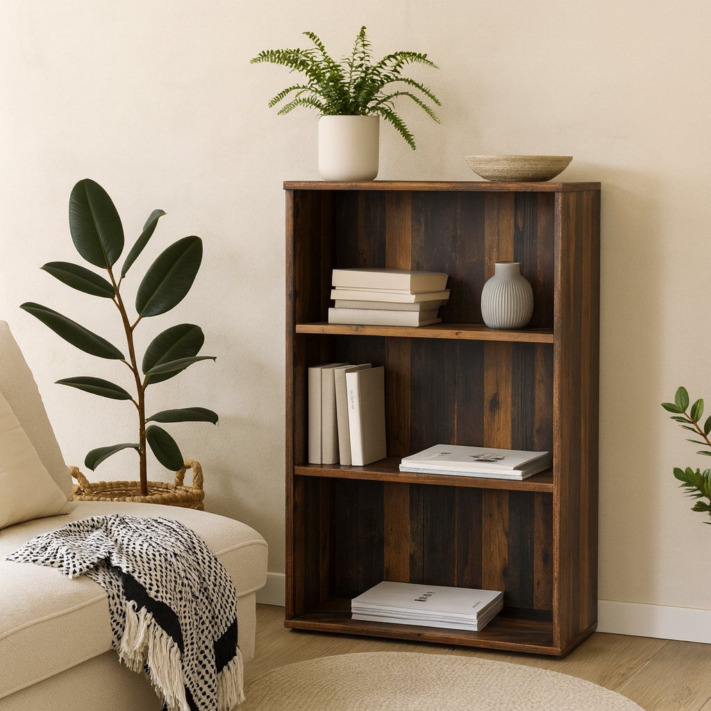 Bucharest Tall Wide 2 Shelf Vintage Oak Wooden Bookcase