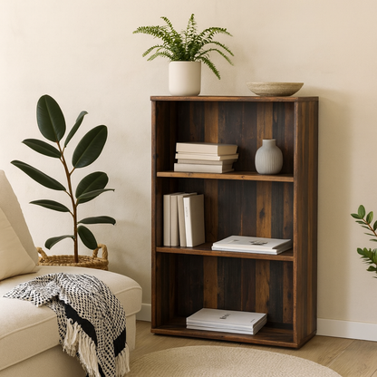 Bucharest Tall Wide 2 Shelf Vintage Oak Wooden Bookcase