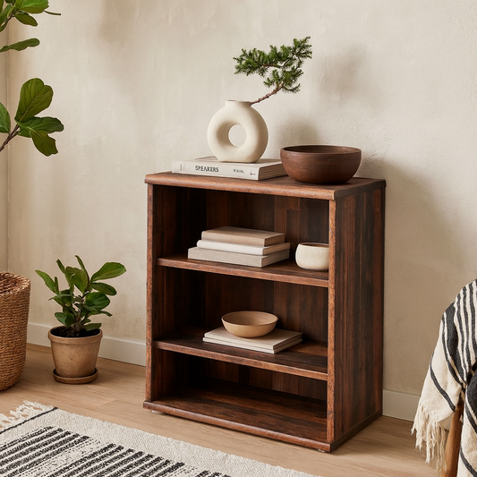 Bucharest Low Wide 2 Shelf Vintage Oak Wooden Bookcase