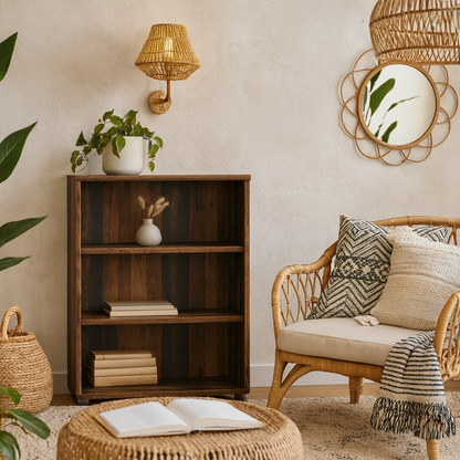 Bucharest Low Wide 2 Shelf Vintage Oak Wooden Bookcase