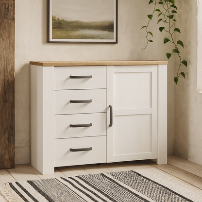 Salzburg 1 Door 4 Drawer Chest in White and Natural Oak