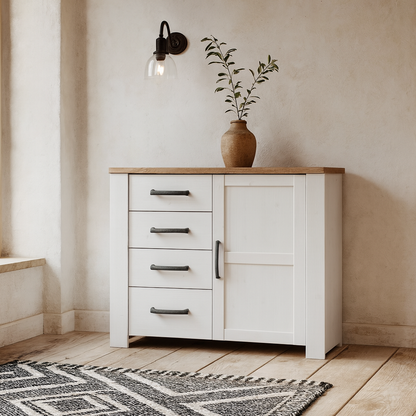 Salzburg 1 Door 4 Drawer Chest in White and Natural Oak