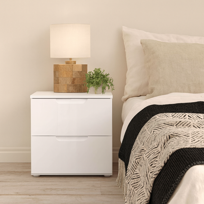 Leipzig White Gloss Bedside Table 2 Drawers