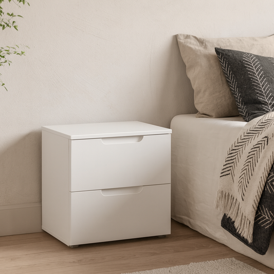 Leipzig White Gloss Bedside Table 2 Drawers
